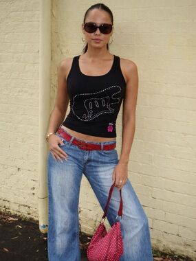 Paco Rabanne Parfums Rhinestone Y2K Tank Top – Black (Size S)